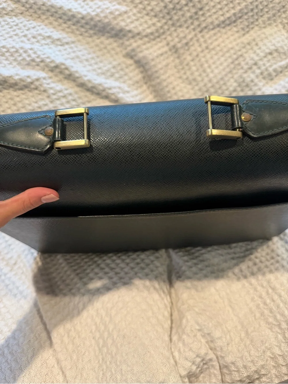 Authentic LV Serviette Kourad Briefcase Taiga Leather Dark Green